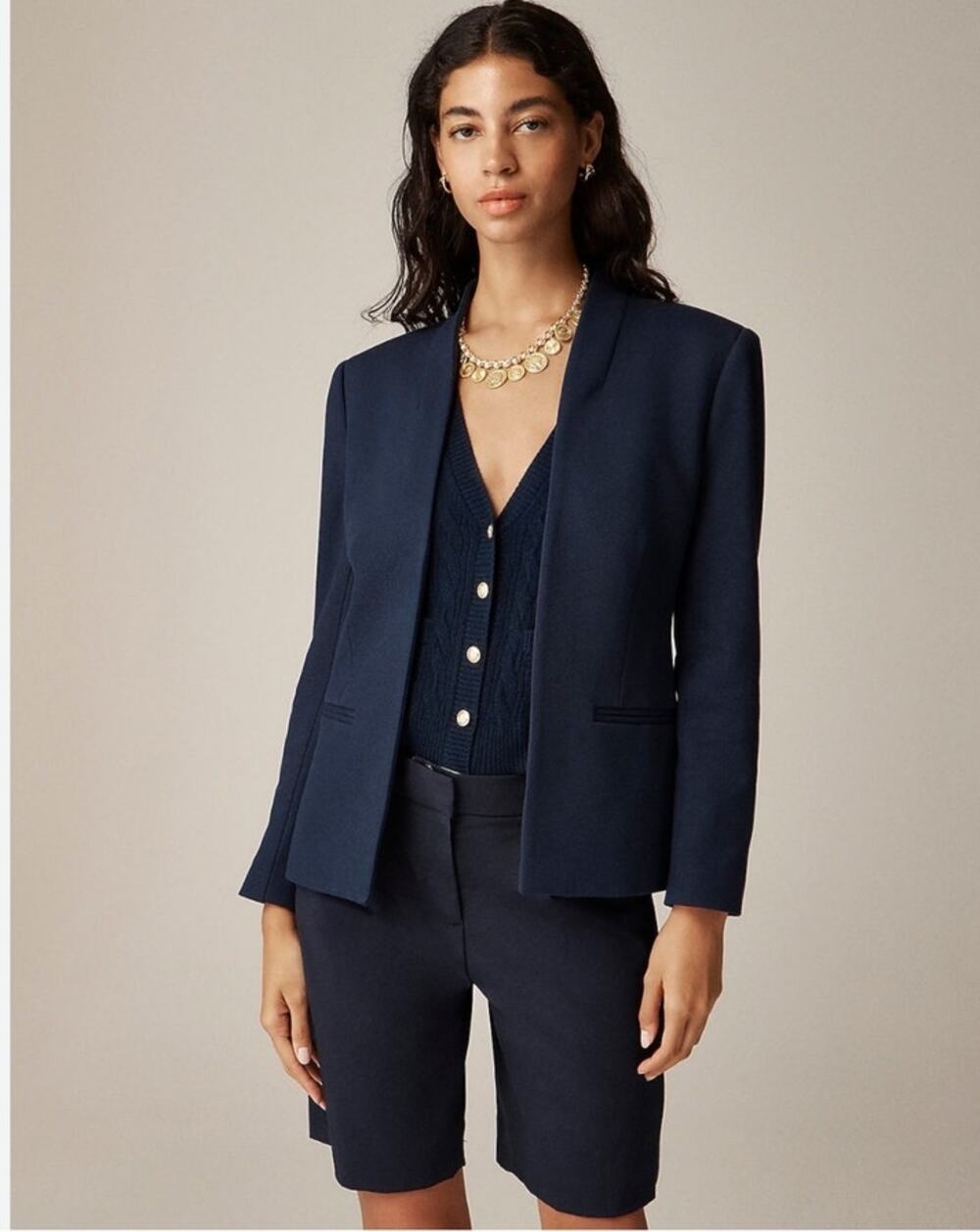 J. Crew Going Out Stretch Navy Tailored Career Blazer Jacket Size 8